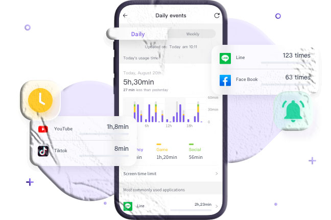 Parent reviewing app usage data on a smartphone.